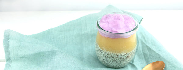 Chia-Pudding mit Apfelmus und Blaubeerjoghurt